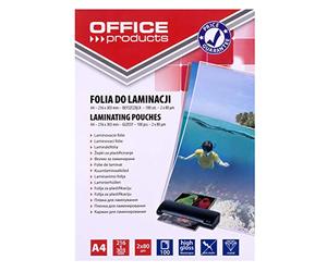 OFFICE PRODUCTS Pochette De Plastificatio Brillantes A4 / 2 x 80 micron/brillant/Pack de 100 Feuilles - 100 Pièces/Transparent/Pochette plastifieuse
