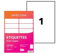 OFFICE STAR - 100 Étiquettes Autocollantes Multi-Usages Blanches Personnalisables Imprimables - Format 210 x 297 mm - Impression Laset Jet d'Encre et Copieur