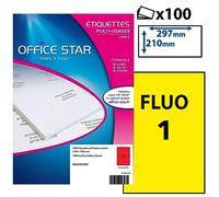 OFFICE STAR - 200 Étiquettes Autocollantes Multi-Usages Jaunes Fluo Personnalisables Imprimables - Format 210 x 148 mm - Impression Laset Jet d'Encre et Copieur