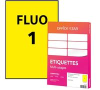 OFFICE STAR - 100 Étiquettes Autocollantes Multi-Usages Jaunes Fluo Personnalisables Imprimables - Format 210 x 297 mm - Impression Laset Jet d'Encre et Copieur
