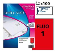 OFFICE STAR - Box of 100 multi-purpose self-adhesive labels - Fluo Red - 210 x 297mm - Inkjet or Laser - (OS43478RF)