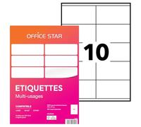 OFFICE STAR - 1000 Étiquettes Autocollantes Multi-Usages Blanches Personnalisables Imprimables - Format 105 x 57 mm - Impression Laset Jet d'Encre et Copieur