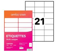 OFFICE STAR - 2100 Étiquettes Autocollantes Multi-Usages Blanches Personnalisables Imprimables - Format 70 x 42 mm - Impression Laset Jet d'Encre et Copieur