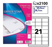 OFFICE STAR - 2100 Étiquettes Autocollantes Multi-Usages Blanches Personnalisables Imprimables - Format 63,5 x 38,1 mm - Impression Laset Jet d'Encre et Copieur