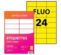 OFFICE STAR - 2400 Étiquettes Autocollantes Multi-Usages Jaunes Fluo Personnalisables Imprimables - Format 70 x 37 mm - Impression Laset Jet d'Encre et Copieur