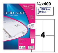 OFFICE STAR - 400 Étiquettes Autocollantes Multi-Usages Blanches Personnalisables Imprimables - Format 105 x 148,5 mm - Impression Laset Jet d'Encre et Copieur