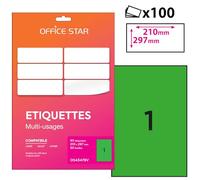 OFFICE STAR - 50 Etiquettes Multi-Usages Vertes Personnalisables - Format 210 x 297mm - Impression Laser et Jet d'encre