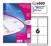 OFFICE STAR - 600 Étiquettes Autocollantes Multi-Usages Blanches Personnalisables Imprimables - Format 99,1 x 93,1 mm - Impression Laset Jet d'Encre et Copieur