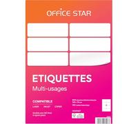 OFFICE STAR - 800 Étiquettes Autocollantes Multi-Usages Blanches Personnalisables Imprimables - Format 105 x 74 mm - Impression Laset Jet d'Encre et Copieur