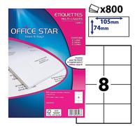 OFFICE STAR - 800 Étiquettes Autocollantes Multi-Usages Blanches Personnalisables Imprimables - Format 105 x 74 mm - Impression Laset Jet d'Encre et Copieur