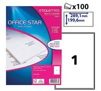 OFFICE STAR - Boite de 100 étiquettes autocollantes blanches multi-usages, format 199,6 x 289,1 mm, personnalisables et imprimables tous types d'imprimantes laser, jet d'encre, copieur
