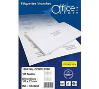 OFFICE STAR - Boite de 1600 étiquettes autocollantes blanches multi-usages, format 105 x 35 mm, personnalisables et imprimables tous types d'imprimantes laser, jet d'encre, copieur