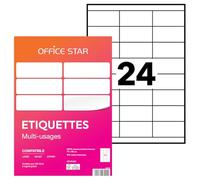 OFFICE STAR - Boite de 2400 étiquettes autocollantes blanches multi-usages, format 70 x 35 mm, personnalisables et imprimables tous types d'imprimantes laser, jet d'encre, copieur