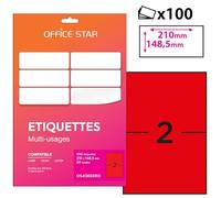Office Star OS43655RO 100 étiquettes multi-usages Rouges 210 × 148 mm | 100 étiquettes Rouges 210 × 148 mm jet d'encre-Laser, pour l'expédition et l'envoi de colis