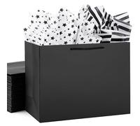 OfficeCastle Lot de 4 grands sacs cadeaux noirs extra larges avec papier de soie, 40,6 x 15,2 x 30,5 cm, sacs cadeaux pour petites entreprises, fêtes prénuptiales, mariage, Noël