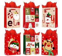 OfficeCastle Lot de 6 sacs cadeaux de Noël avec poignées, taille moyenne 17,8 x 10,2 x 22,9 cm, sacs réutilisables pour cadeaux, cadeaux de fête et fournitures de friandises (rouge)