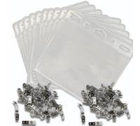 OfficeGear Lot de 100 porte-badges d'événement horizontaux à suspendre format A7 (150 x 74 mm) + 100 clips de revers - Ouverture sur le dessus pour cartes d'identité, licences, délégués, exposants et