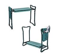 OFFICEJOY Repose-Genoux et siège de Jardin Pliable 2 en 1 avec Coussinet à Genoux en Mousse EVA et Pochette à Outils Amovible, Cadre en Acier Robuste, Pas de Montage, Tabouret de Jardin Portable et