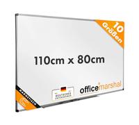 OfficeMarshal Tableau blanc magnétique 110 x 80 cm cadre aluminium porte-stylo amovible bureau résistant rayures effaçable sec