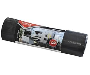 OFFICER PRODUCTS 22023232-05 Lot de 10 Sacs Poubelle 120 l avec Cordon de Serrage en polyéthylène Basse densité Ultra résistant | Couleur : Noir | Épaisseur du Film : 45 µm