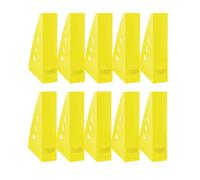 OFFICER PRODUCTS Lot de 10 porte-revues au design moderne A4 - Couleur : jaune/plastique dur/ajouré/organiseur de bureau pour magazines/incassables