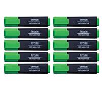 OFFICER PRODUCTS Lot de 10 surligneurs fluorescents - Couleur : vert - Encre non toxique - Pointe biseautée - Qualité supérieure - Épaisseur de trait : 1-5 mm 17055211-02