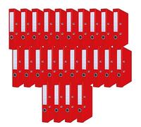 OFFICER PRODUCTS Lot de 24 classeurs de documents A4/50 mm/5 cm/Rouge/Couverture en plastique PP/Classeurs à levier/Protections de bords métalliques/Organisation du bureau