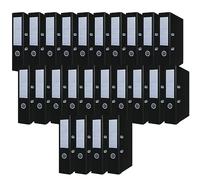 OFFICER PRODUCTS Lot de 24 classeurs de documents A4/75 mm/7,5 cm/Noir/Couverture en plastique PP/Classeurs à levier/Protections de bords métalliques/Organisation du bureau