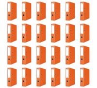 OFFICER PRODUCTS Lot de 24 classeurs de documents A4/75 mm/7,5 cm/Orange/Couverture en plastique PP/Classeurs à levier/Protections de bords métalliques/Organisation du bureau