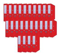 OFFICER PRODUCTS Lot de 24 classeurs de documents A4/75 mm/7,5 cm/Rouge/Couverture en plastique PP/Classeurs à levier/Protections de bords métalliques/Organisation du bureau