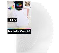 OfficeTree 100x Pochette Coin Transparente A4 - Pochette Plastique A4 - Pochette Coin Plastique A4 - Chemise Transparente A4 - Pochette A Coin Transparente A4 - Made in Germany