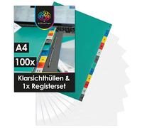 OfficeTree 100x Pochette Plastique A4 et 1x Intercalaires Classeur A4 avec Impression du Numéro 1-12 Multicolore - Pochettes Plastiques Perforées A4 - Pochette Transparente et Intercalaire A4
