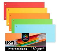 OfficeTree 100x Séparateur Classeur Coloré 24x10,5 cm - 5 Couleurs - Perforé - 180g - Inscriptible - Intercalaire Carton - Classeur Intercalaire - Petit Intercalaire - Intercalaires Classeur