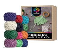 OfficeTree 12 x 10m Fil de Jute Coloré 2mm - Ficelle Couleur - Corde de Jute pour Bricolage - Ficelle Jardinage - Ficelle Jute - Cordelette Jute pour Emballer Cadeaux ou Paquets - Corde Macrame