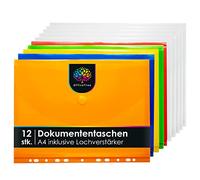 OfficeTree 12 x Porte-documents A4 Multicolore avec 240 perforations - 5 x Porte-documents Multicolore - 7 x Porte-documents Transparent - Pochettes transparentes