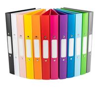 OfficeTree 12x Classeurs à Anneaux A4-12 Couleur - 2 Anneaux - Classeur Souple A4 2 Anneaux Largeur de Dos 3,5cm - Classeur à Anneaux A4 Étroit avec 12x Autocollants - Agrafeuse A4