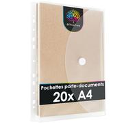 OfficeTree 20 x Pochette porte-documents A4 avec 120 perforations - Pochette A4 - Pochette porte-documents A4 à classer - Pochettes transparentes avec fermeture scratch et bord de classement