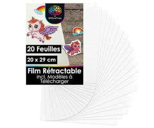 OfficeTree 20x Feuille Plastique Fou Transparent 20 x 29 cm - Papier Fou avec Modèles à Télécharger - Papier Magique Four pour Porte Clé - Plastique Dingue - Plastic Fou - Plastique Fou imprimable