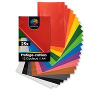OfficeTree 25x Protégé Cahier A4 Colorés - 12 Couleurs - Couvre Cahier Effet Raphia - Protège Cahier 21x29.7 avec 25 Etiquette - Couverture Cahier A4 - Protege Cahier Hydrofuge et Anti-Salissures