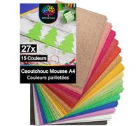 OfficeTree 27 Feuille Mousse Pailletée A4-15 Couleurs Mousse EVA 2mm - Caoutchouc Mousse Scintillant - Feuille Mousse Loisir Creatif pour le Bricolage - Papier Mousse Pailleté - Feuille de Mousse