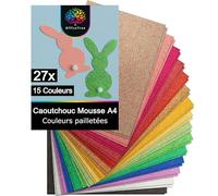 OfficeTree 27 Feuille Mousse Pailletée A4 2mm - 15 Couleurs - Non Autocollant - Papier Mousse Pailleté Loisir Creatif pour le Bricolage - Papier Pailleté Caoutchouc Mousse EVA 2 mm - Thermoformable