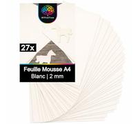 OfficeTree 27x Feuille de Mousse EVA 2 mm Blanche - Format A4 - non Autocollantes - Thermoformables - Feuille Mousse Loisir Creatif pour Bricolage, Décoration, Cosplay et École - EVA Foam Paper