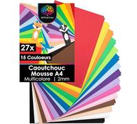 OfficeTree 27x Feuille Mousse de Caoutchouc A4 2mm - 15 Couleurs - non Autocollant - Feuille de Mousse Loisir Creatif - Caoutchouc Mousse pour Bricolage - EVA Foam