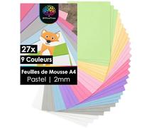 OfficeTree 27x Feuille Mousse de Caoutchouc Pastel - 9 Couleurs - Format A4 - non Autocollant - Thermoformable - Papier Mousse Couleur Pastel pour Bricolage - Feuille Caoutchouc Mousse EVA 2mm
