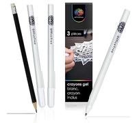 OfficeTree 3 x Stylos Gel Blanc + Crayon à Papier avec Gomme - Stylo Encre Blanche Roller Fine de 0,75 mm - Idéal pour le Papier à Dessin Sombre - White Gel Pen