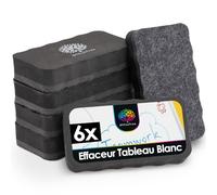 OfficeTree 6 x Éponge Tableau Blanc - Couleur Noir - Magnétique - Effaceur Tableau Blanc Magnetique - Eponge Tableau Blanc Effacable - Brosse Tableau Blanc Magnetique - Tampon Tableau Blanc