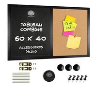 OfficeTree Tableau Mixte 60x40cm - Tableau Magnétique Ardoise Noir et Liège avec Accessoires - Tableau Ardoise Murale Cuisine - Tableau Craie Mural - Tableau Noir Effacable - Tableau Noir Craie