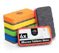 OfficeTree 6x Brosse Magnetique Tableau Blanc - 6 Couleurs - Effaceur Tableau Blanc Magnetique - Éponge Tableau Blanc - Tampon Effaceur Tableau Blanc