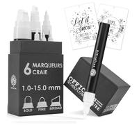 OfficeTree 6x Crayon Liquide Effaçable - 1mm à 15mm Pointes Interchangeables - Marqueur Craie Blanc Effacable Tableau Noir - Stylo Ardoise Blanc - Feutre pour Verre Effacable