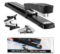 OfficeTree - Agrafeuse à long bras avec 1 dégrafeuse et 1000 agrafes - Idéale pour les brochures - Noire avec guide papier